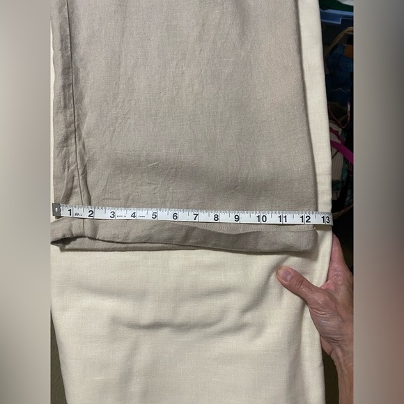 Free People 100% Linen Khaki Cream, Pleated, Wide Leg Cuff Pants Size 10. - Picture 10 of 11